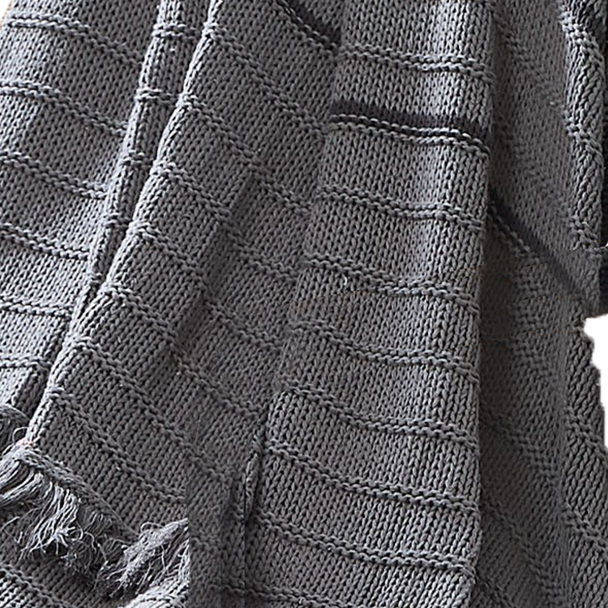 Kai 50 X 70 Throw Blanket With Fringes, Soft Knitted Cotton, Gray- Saltoro Sherpi
