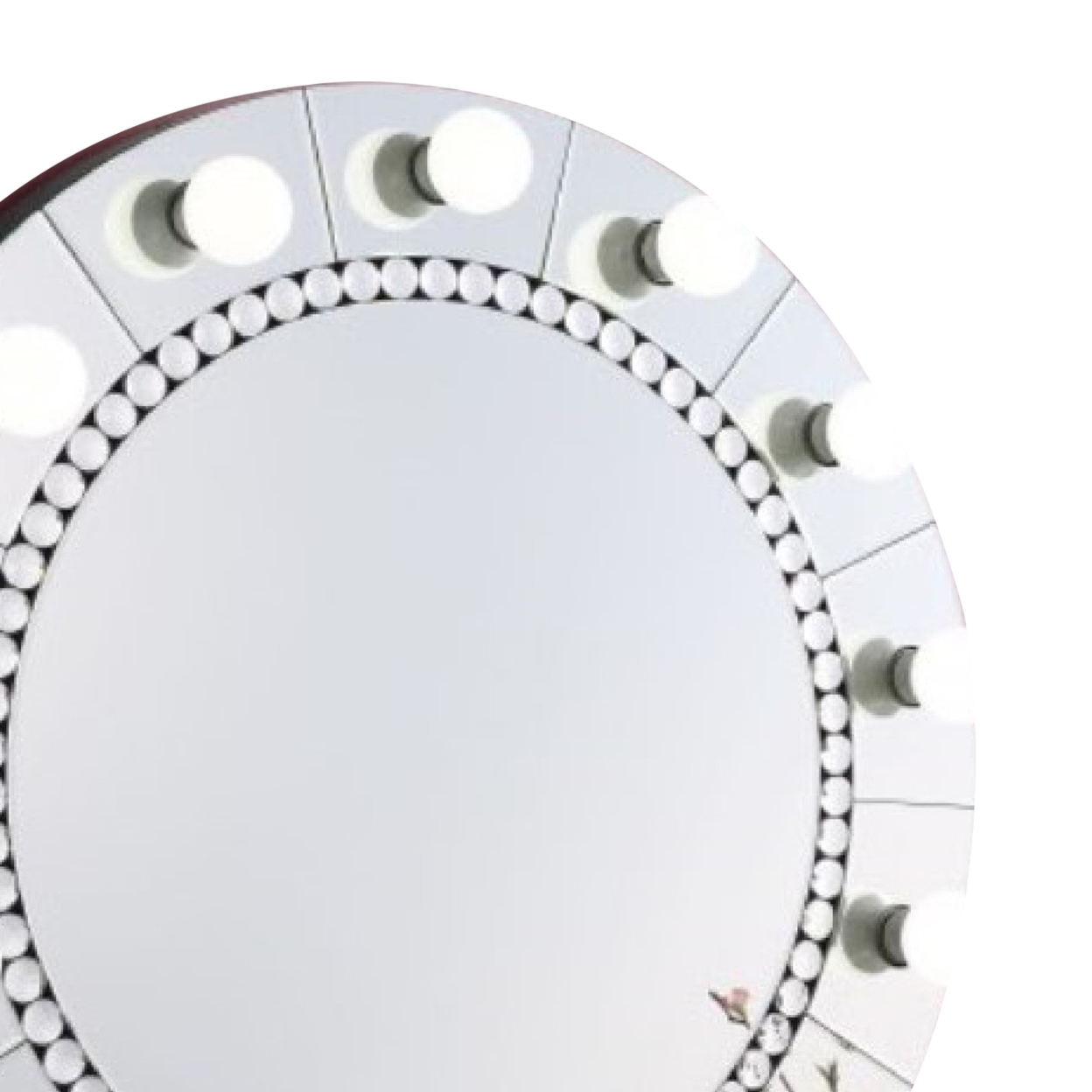Rose 32 Inch Round Lighted Mirror, 11 Bulb Sockets, Faux Diamonds, Silver- Saltoro Sherpi
