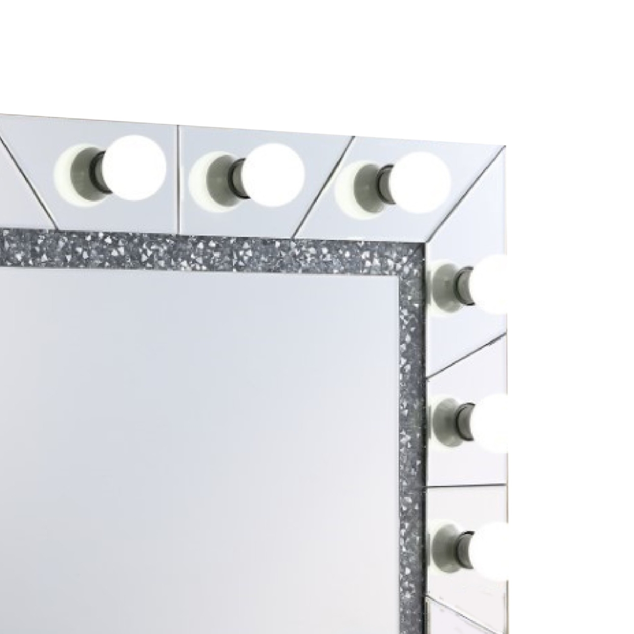 Zaff 32 Inch Lighted Wall Mirror, 12 Bulb Sockets, Faux Diamond Trim,Silver- Saltoro Sherpi