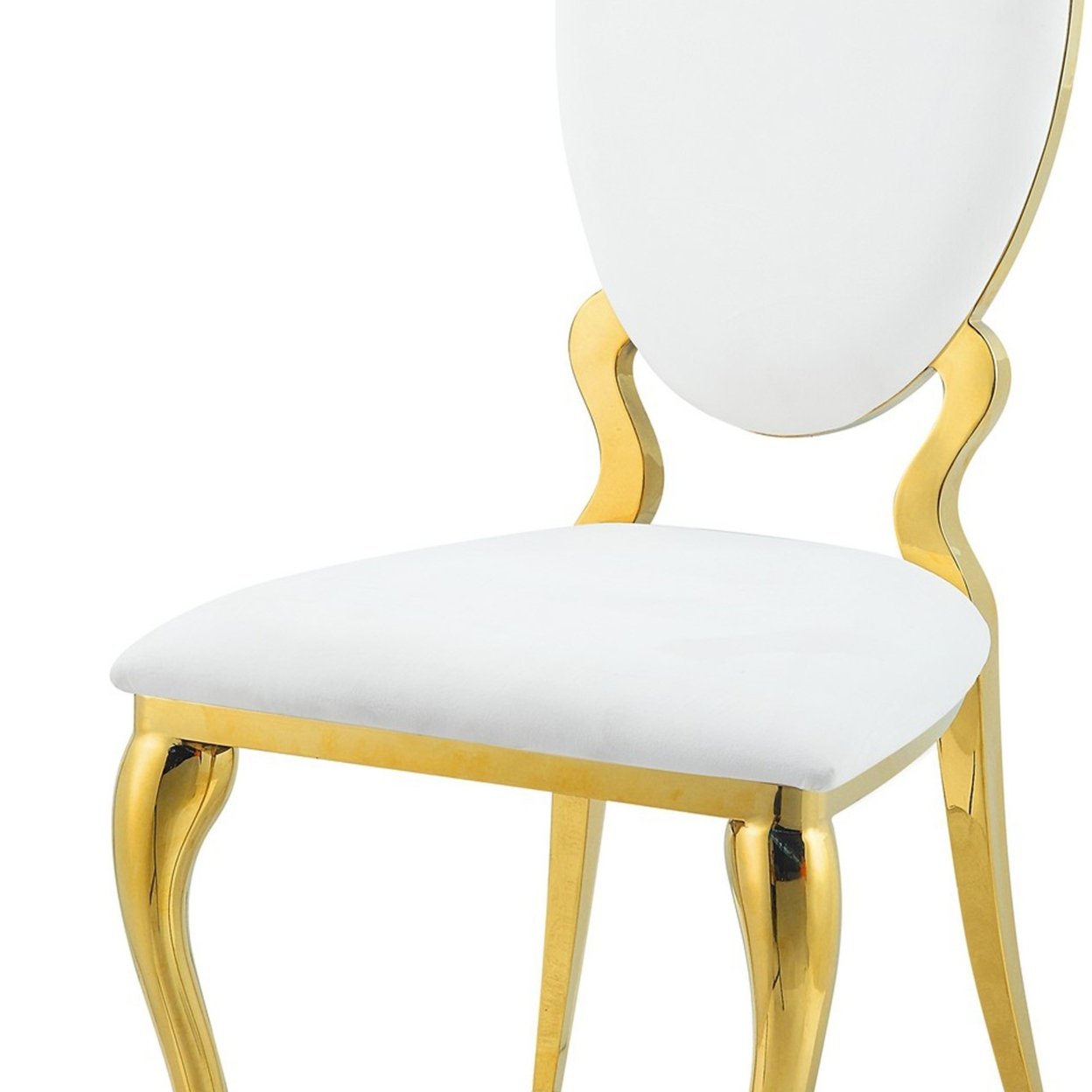 18 Inch Vegan Leather Dining Chair, Padded Back, Set Of 2, White And Gold