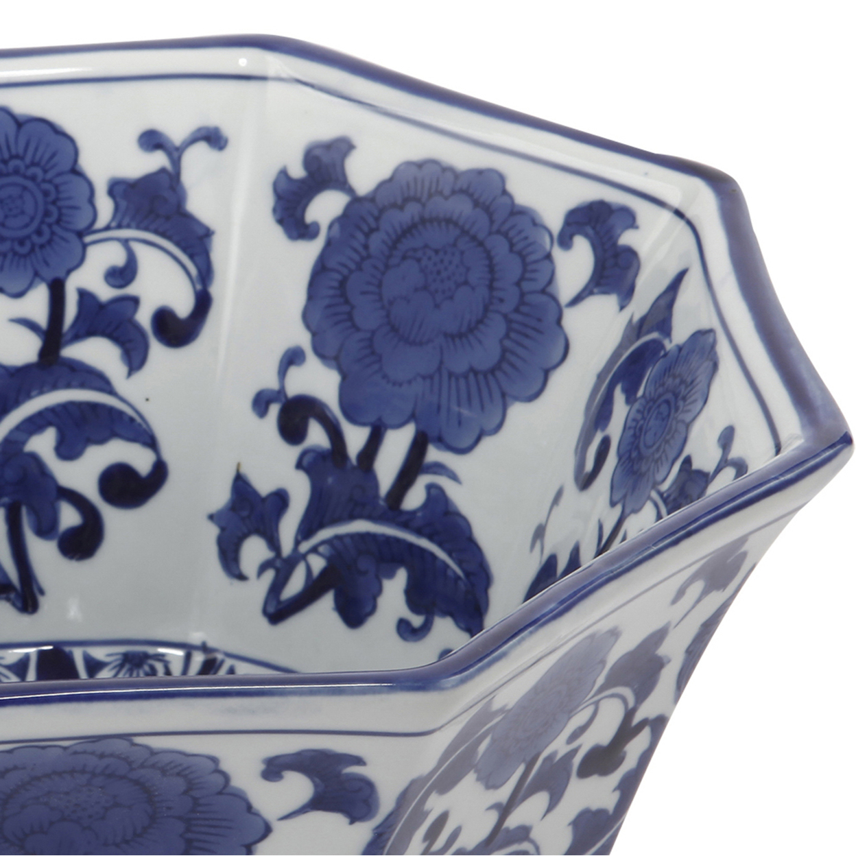 11 Inch Decorative Bowl With Floral Pattern On Blue And White Porcelain- Saltoro Sherpi
