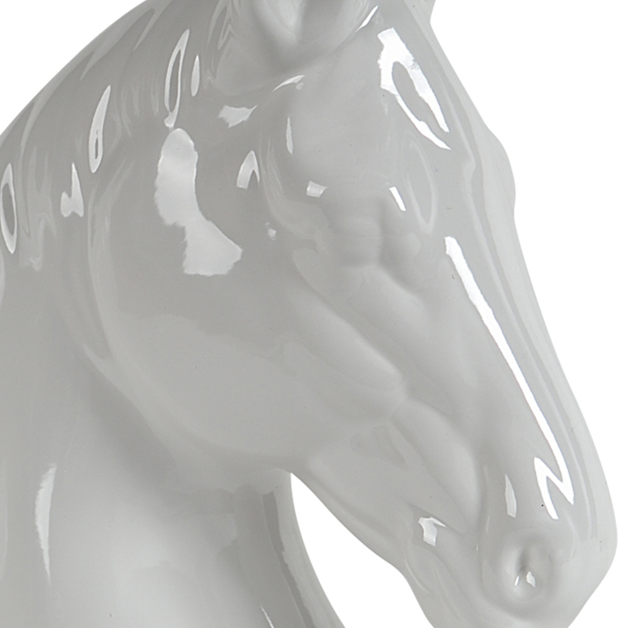 10 Inch Ceramic Bookend, Artisanal Modern Horse Head Bust In Classic White- Saltoro Sherpi