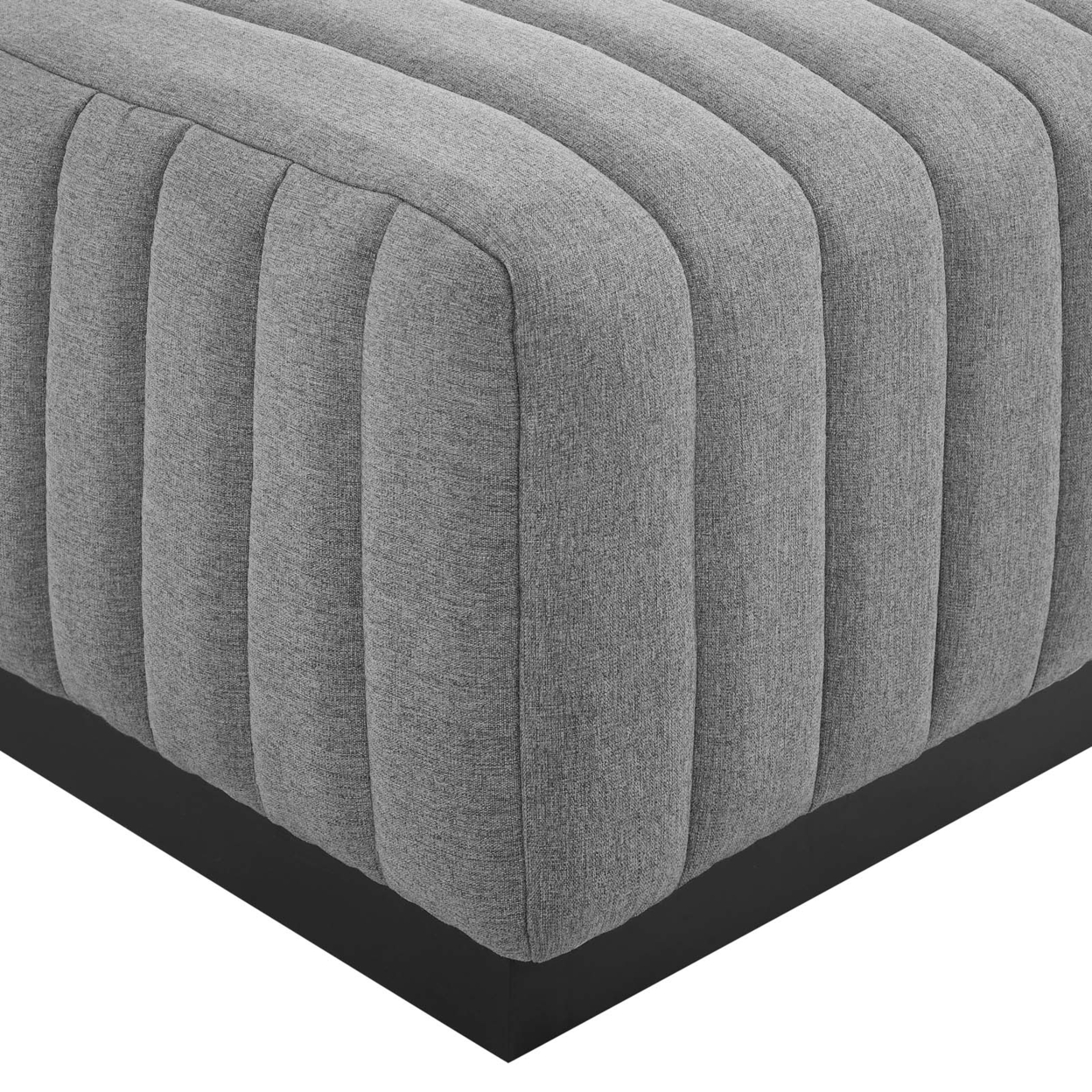 Conjure Channel Tufted Upholstered Fabric Ottoman, Black Light Gray