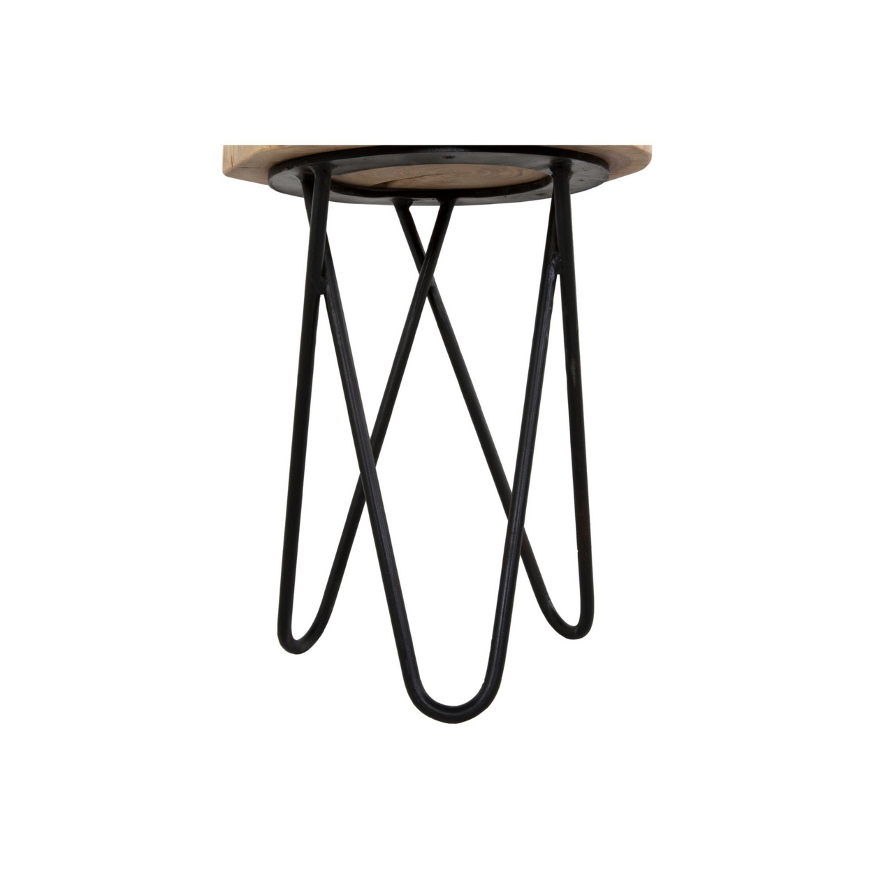 18 Inch Side Table, Wood Tabletop, Hairpin Style Iron Legs, Brown, Black- Saltoro Sherpi