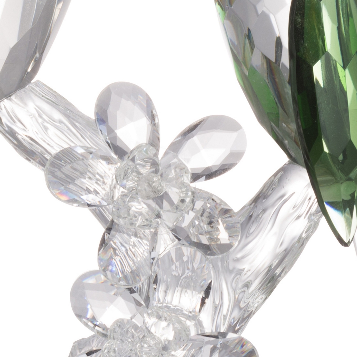 9 Inch 2 Parrots Sculpture Figurine Accent, Clear And Green Faceted Glass- Saltoro Sherpi