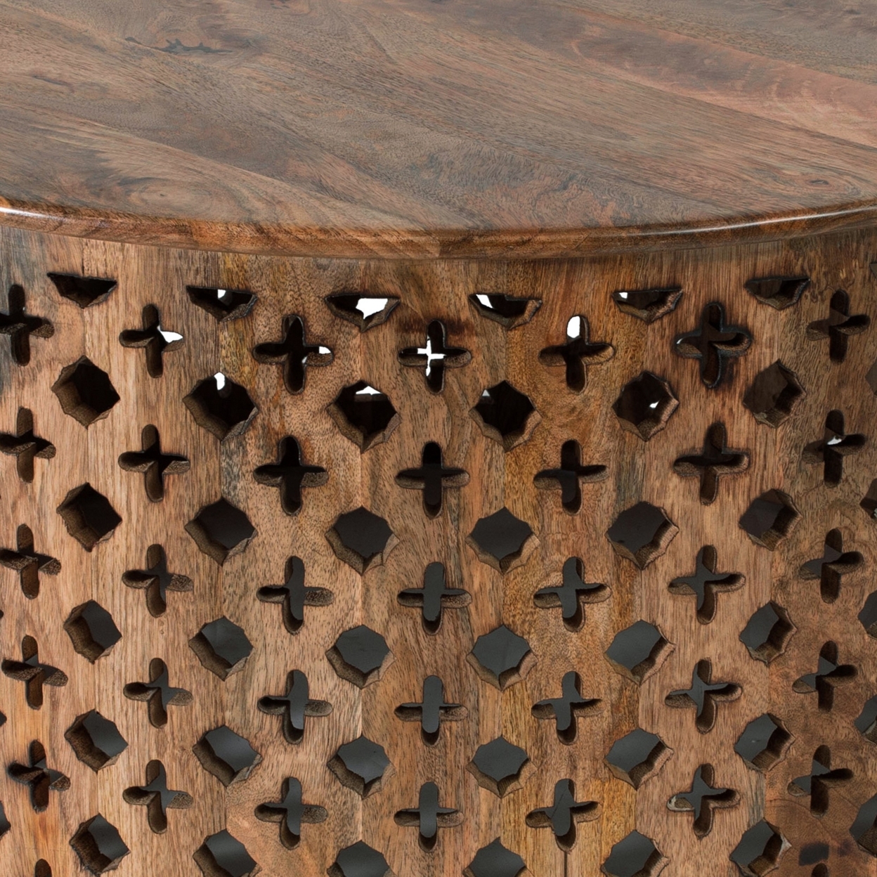 35, 34 Inch Coffee Table Set Of 2, Mango Wood Lattice Design, Brown- Saltoro Sherpi