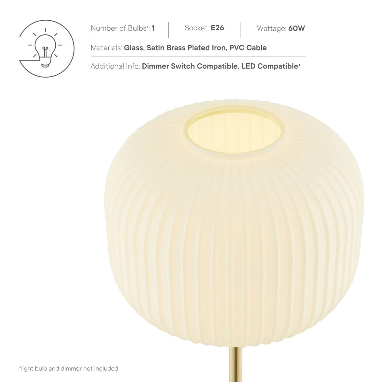 Reprise Glass Sphere Glass And Metal Floor Lamp, White Satin Brass