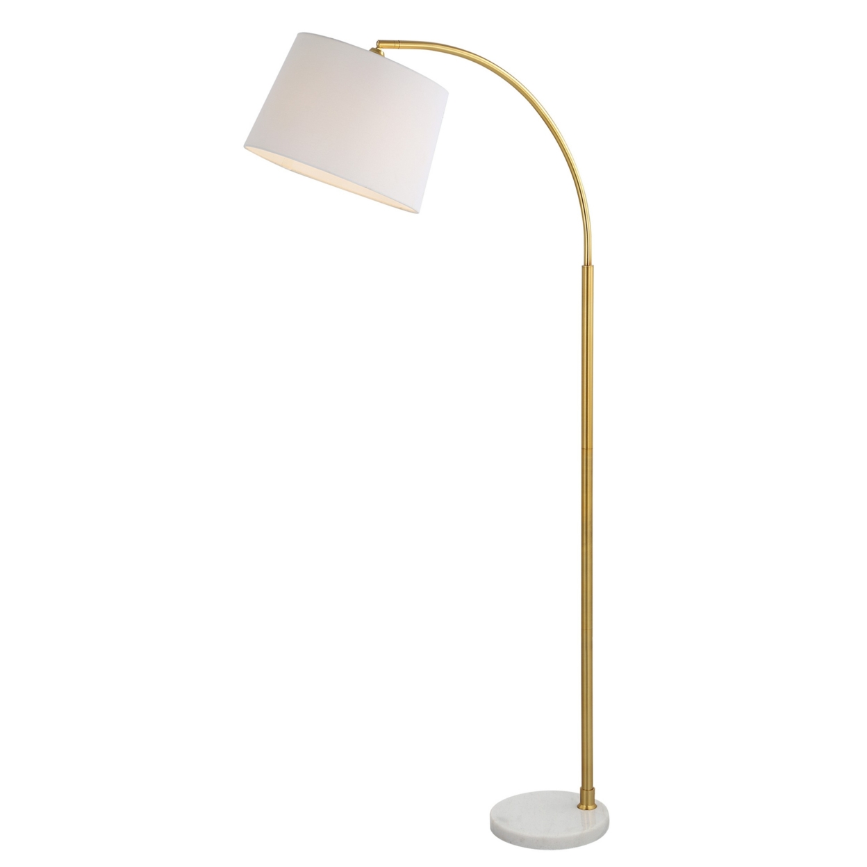 65 Inch Arc Floor Lamp With Adjustable Shade, Marble Base, Gold, White- Saltoro Sherpi