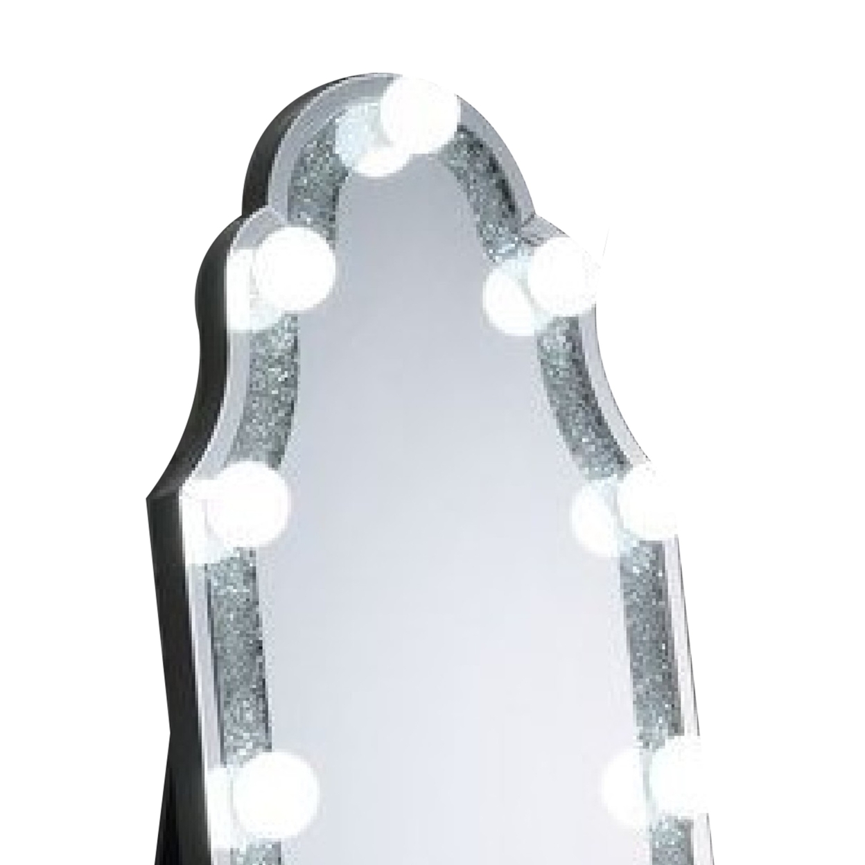 Noe 63 Inch Full Body Floor Mirror, Faux Diamond Broadway Style LED, Silver- Saltoro Sherpi