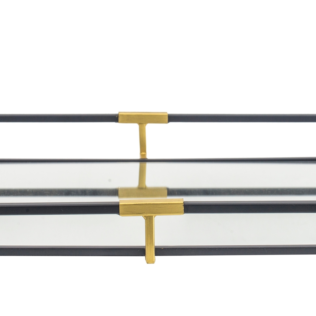 21, 27 Inch Set Of 2 Decorative Trays With Mirror, Modern Frame, Gold, Black- Saltoro Sherpi