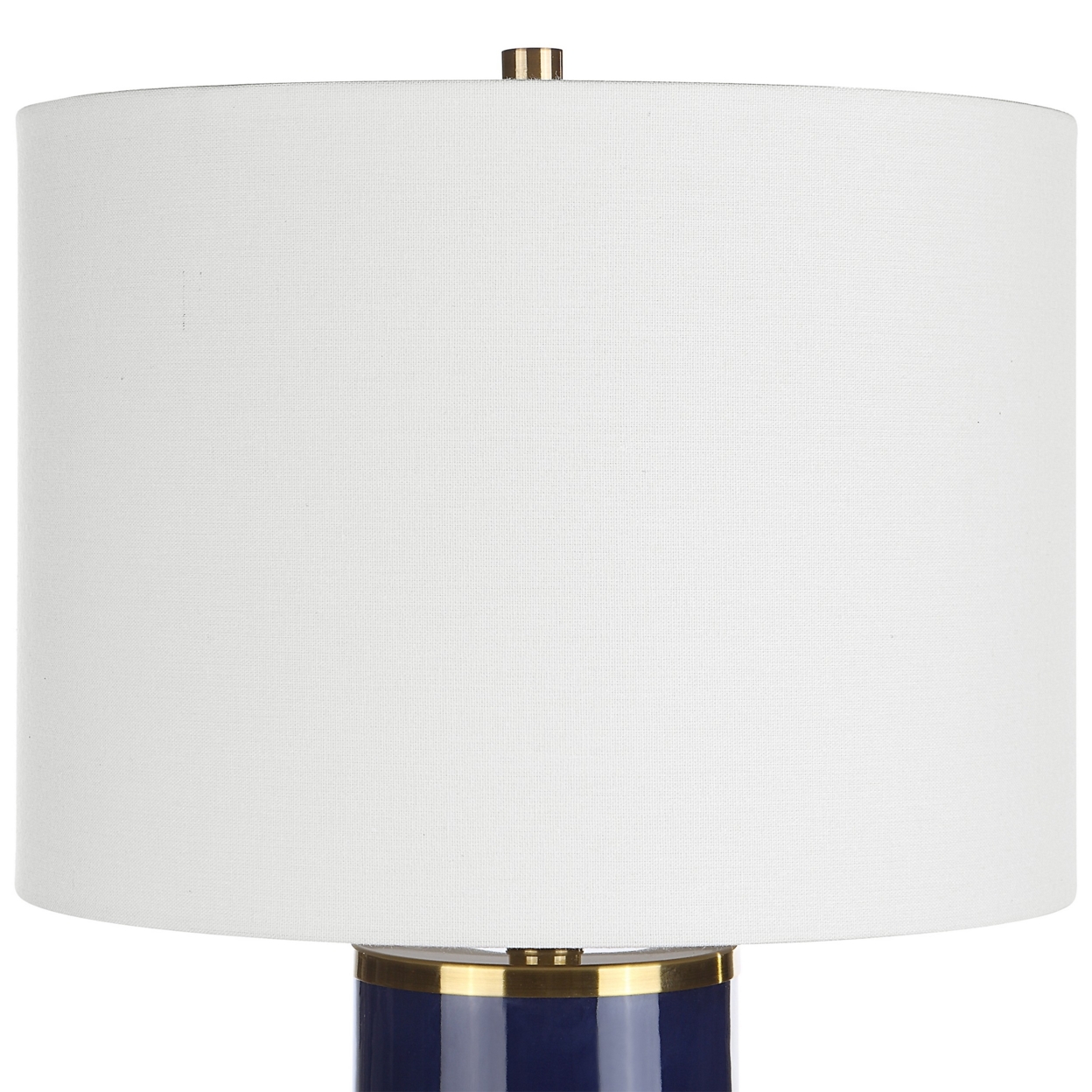 26 Inch Modern Table Lamp, Hardback Linen Shade, Ceramic Body, Blue, Gold- Saltoro Sherpi