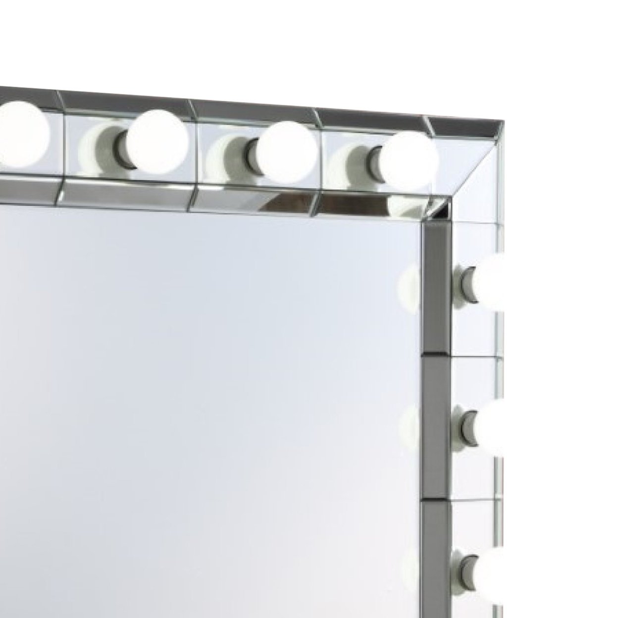 32 Inch Square Lighted Wall Mirror, 12 Bulb Sockets, Mirrored Frame, Silver- Saltoro Sherpi
