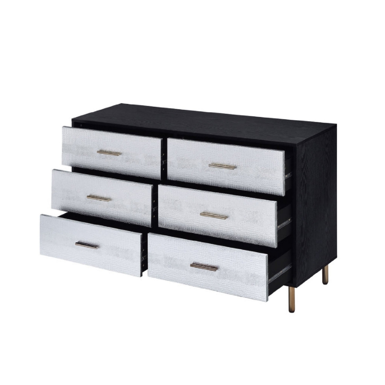 Emily 47 Inch Wood Side Dresser With 6 Drawers, Metal Bar Handles, Black- Saltoro Sherpi