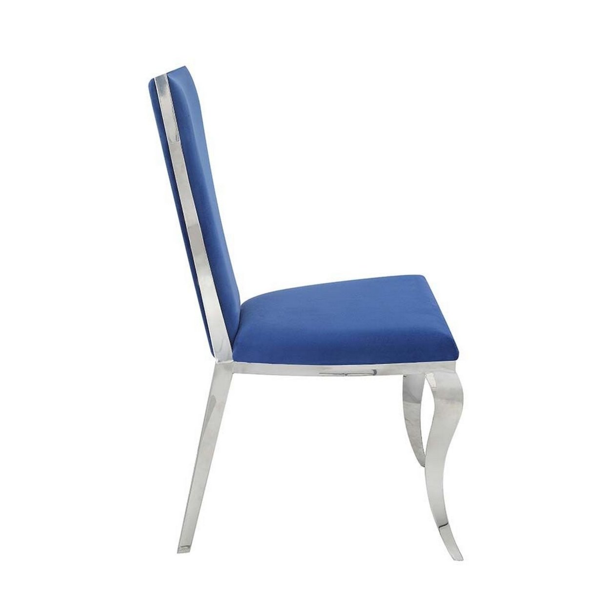 24 Inch Velvet Fabric Dining Chair, Padded Back, Set Of 2, Silver And Blue- Saltoro Sherpi