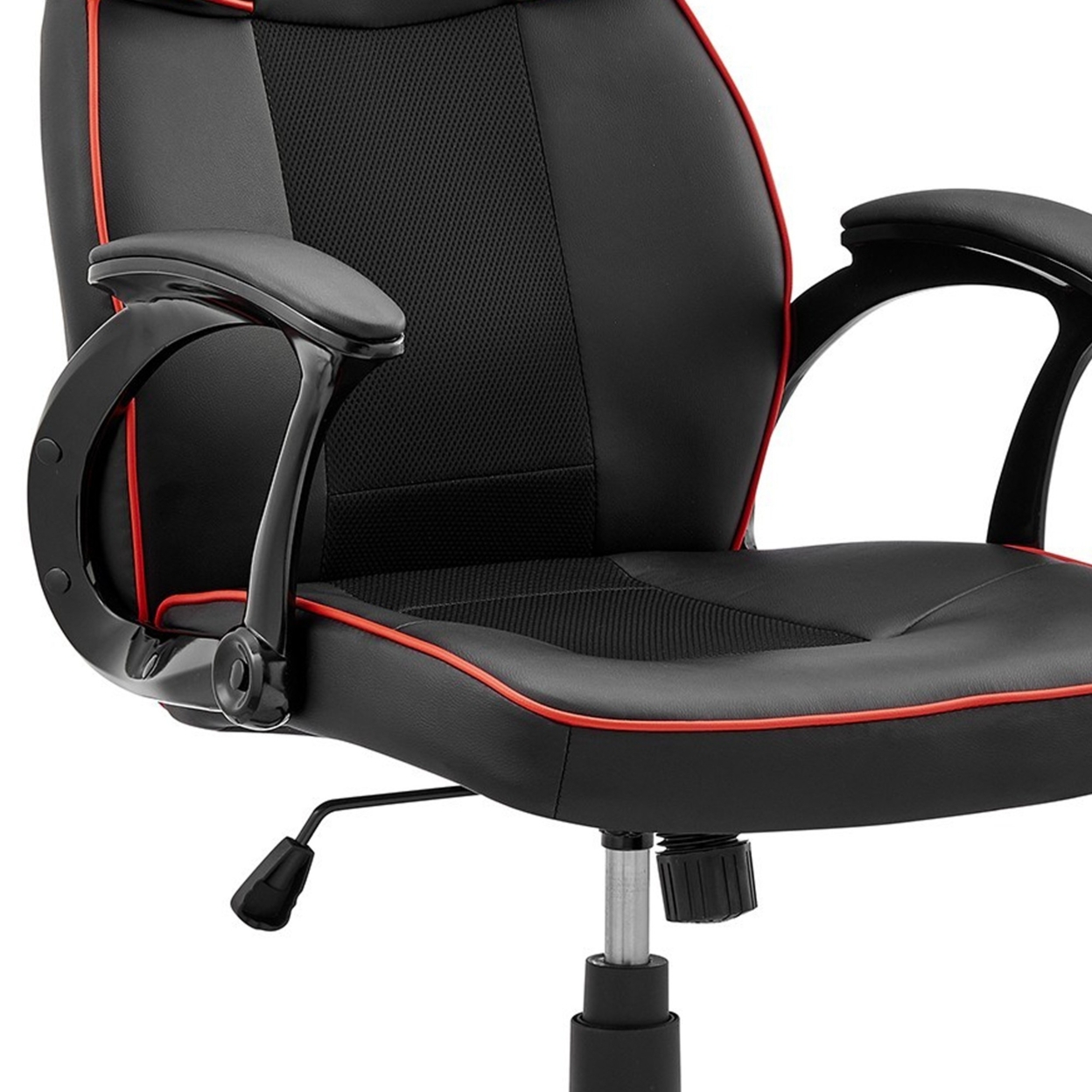 Vic 26 Inch Ergonomic Gaming Office Chair, Red Welt Corded Edges, Black-Saltoro Sherpi
