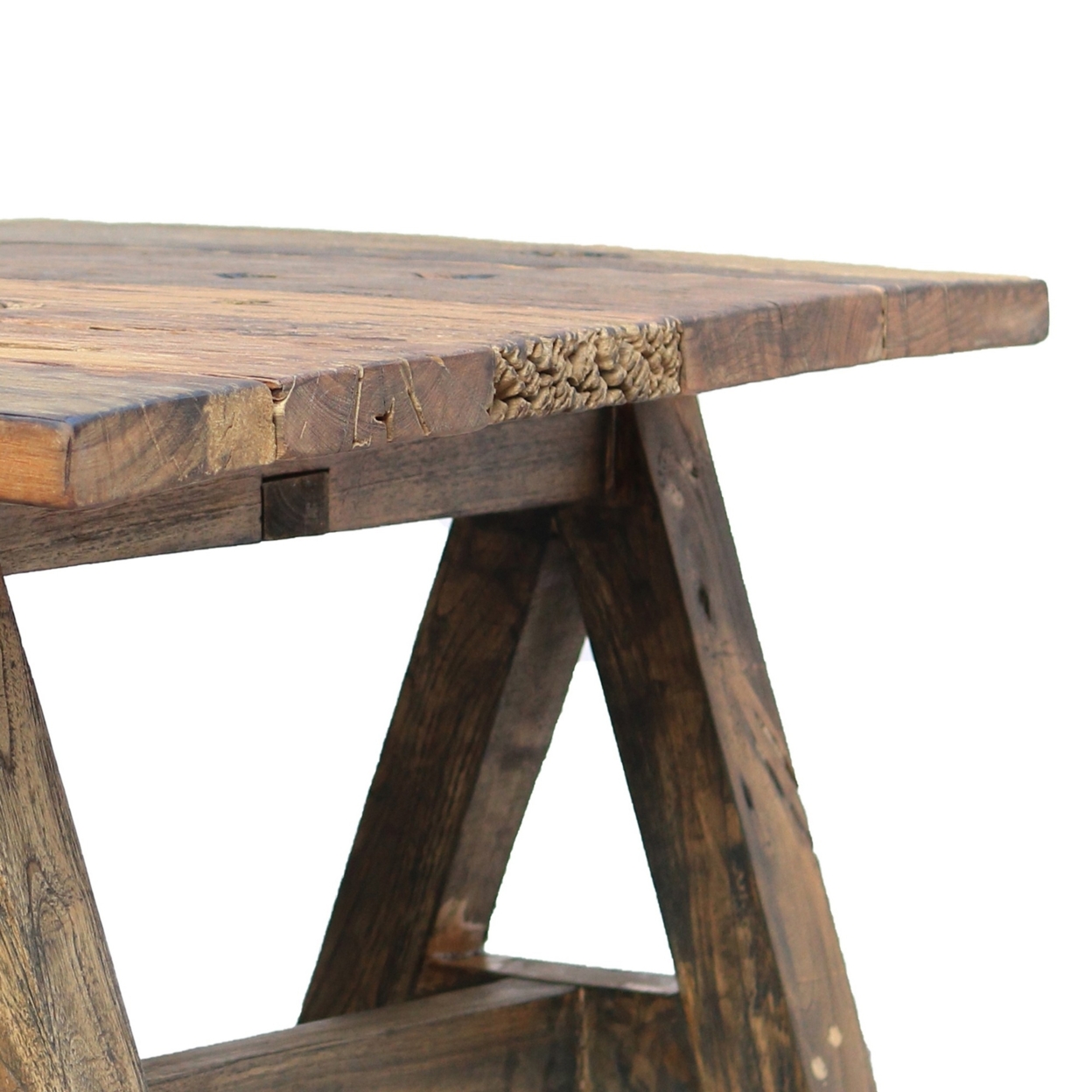 Drue 49 Inch Farmhouse Coffee Table, Textured Rustic Brown Wood- Saltoro Sherpi