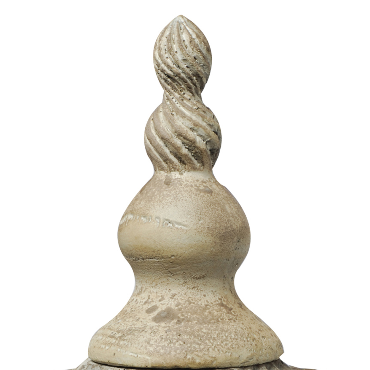 22 Inch Lidded Vase With Turned Finial Design And Swirl Pattern, White- Saltoro Sherpi