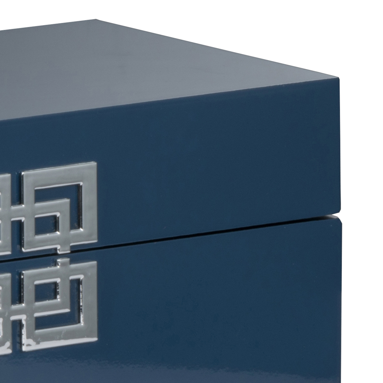 Neo 14, 11 Inch Set Of 2 Decorative Boxes, Geometric Metal Accents, Blue- Saltoro Sherpi
