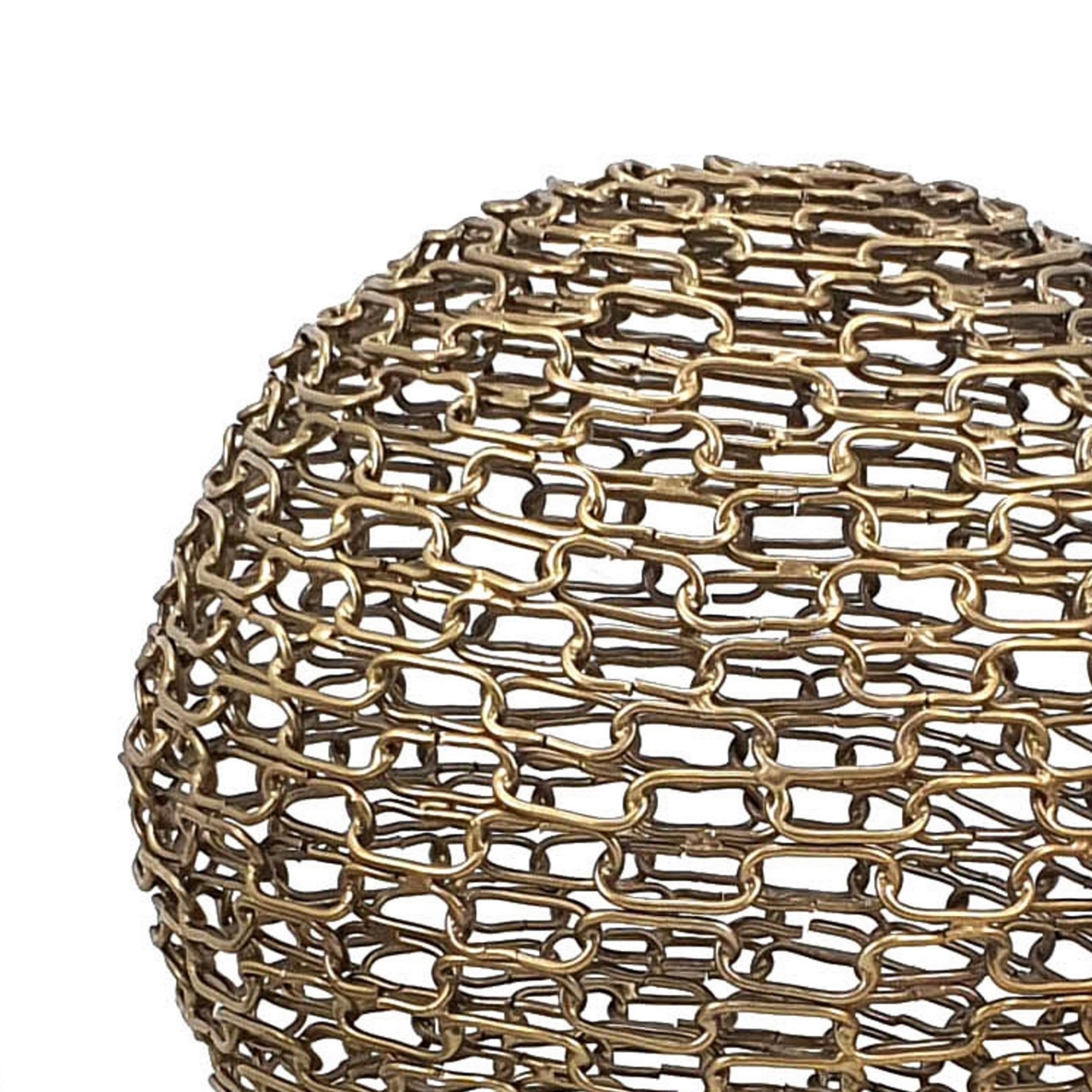 7, 5, 4 Inch Decorative Ball Set Of 3, Gold Finished Iron Interlinked Chain- Saltoro Sherpi