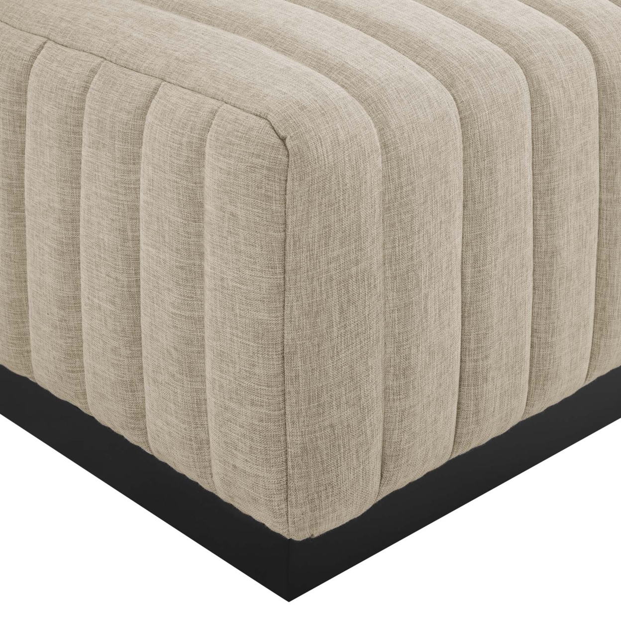 Conjure Channel Tufted Upholstered Fabric Ottoman, Black Beige