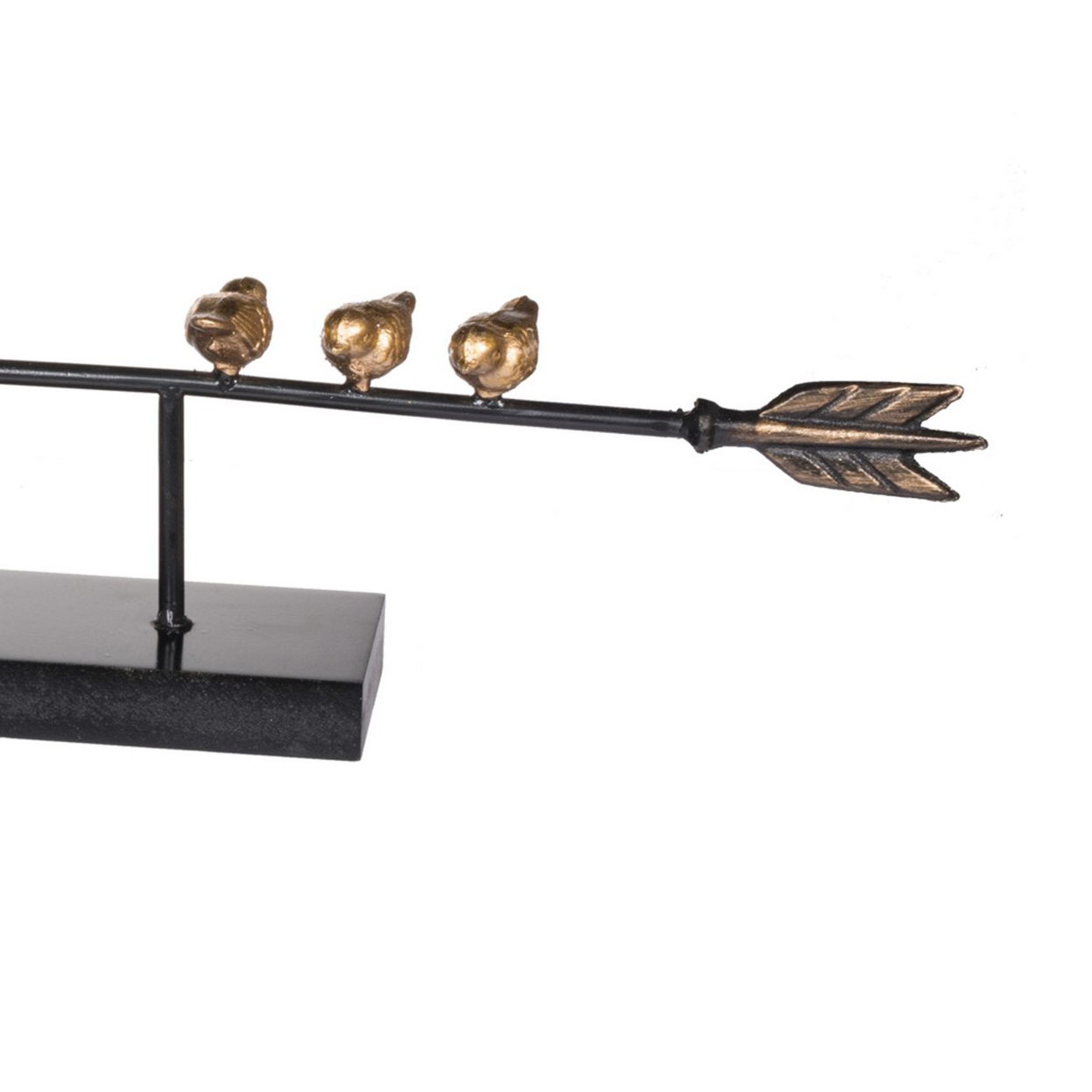 33 Inch Modern Accent Decor, Golden Metal Perched Birds On A Black Arrow- Saltoro Sherpi