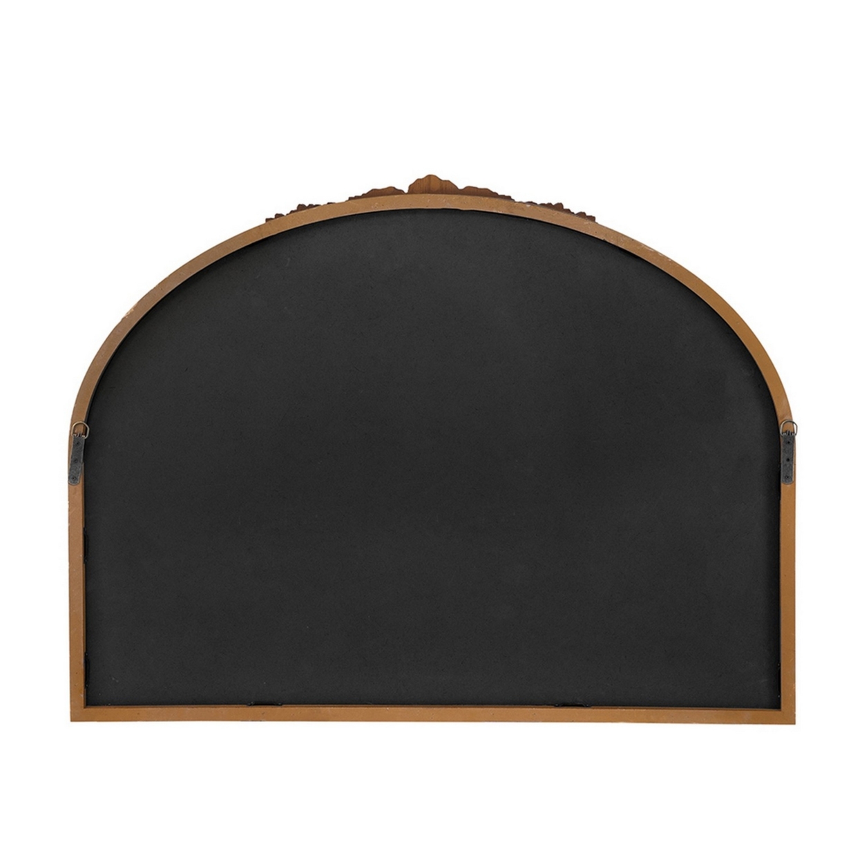 Eel 40 Inch Wall Mirror, Espresso Brown Arched Wood Frame, Hand Carved Rose- Saltoro Sherpi