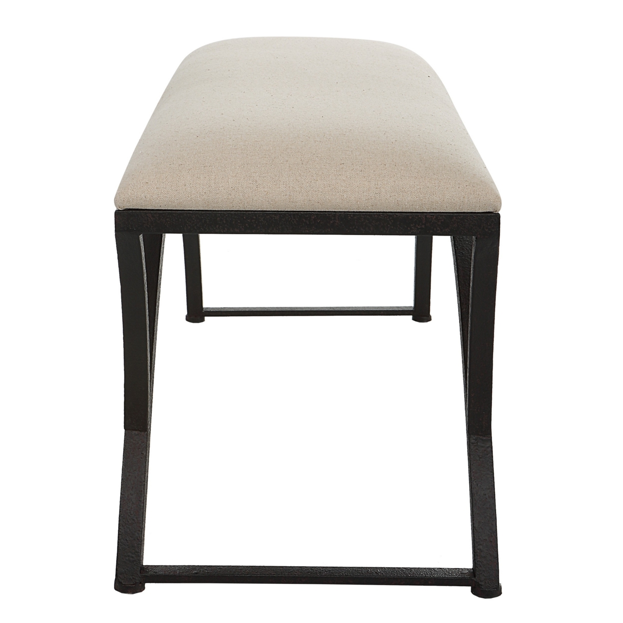 47 Inch Modern Accent Bench With Arched Frame, Cushioned Top, Beige, Black- Saltoro Sherpi