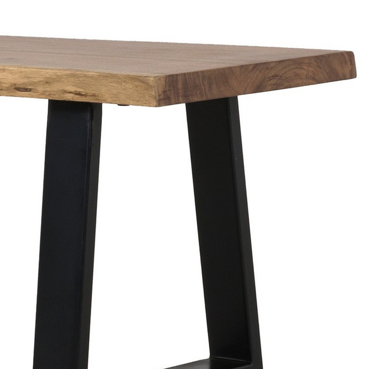 70 Inch Modern Dining Bench, Wood Seat Top And Trapezoidal Iron Legs, Black- Saltoro Sherpi