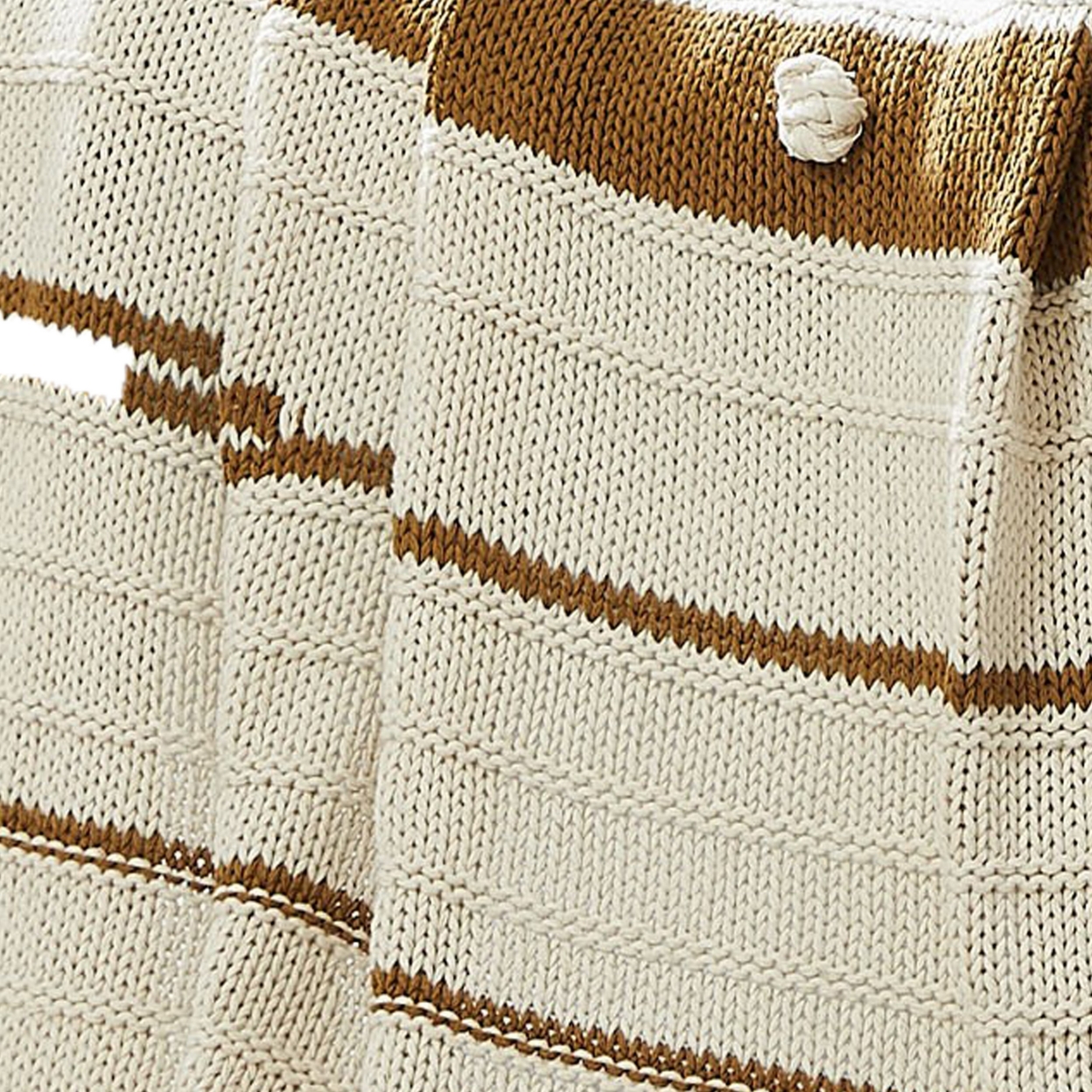 Kai 50 X 70 Throw Blanket With Fringes, Soft Knitted Cotton, Ivory, Gold- Saltoro Sherpi