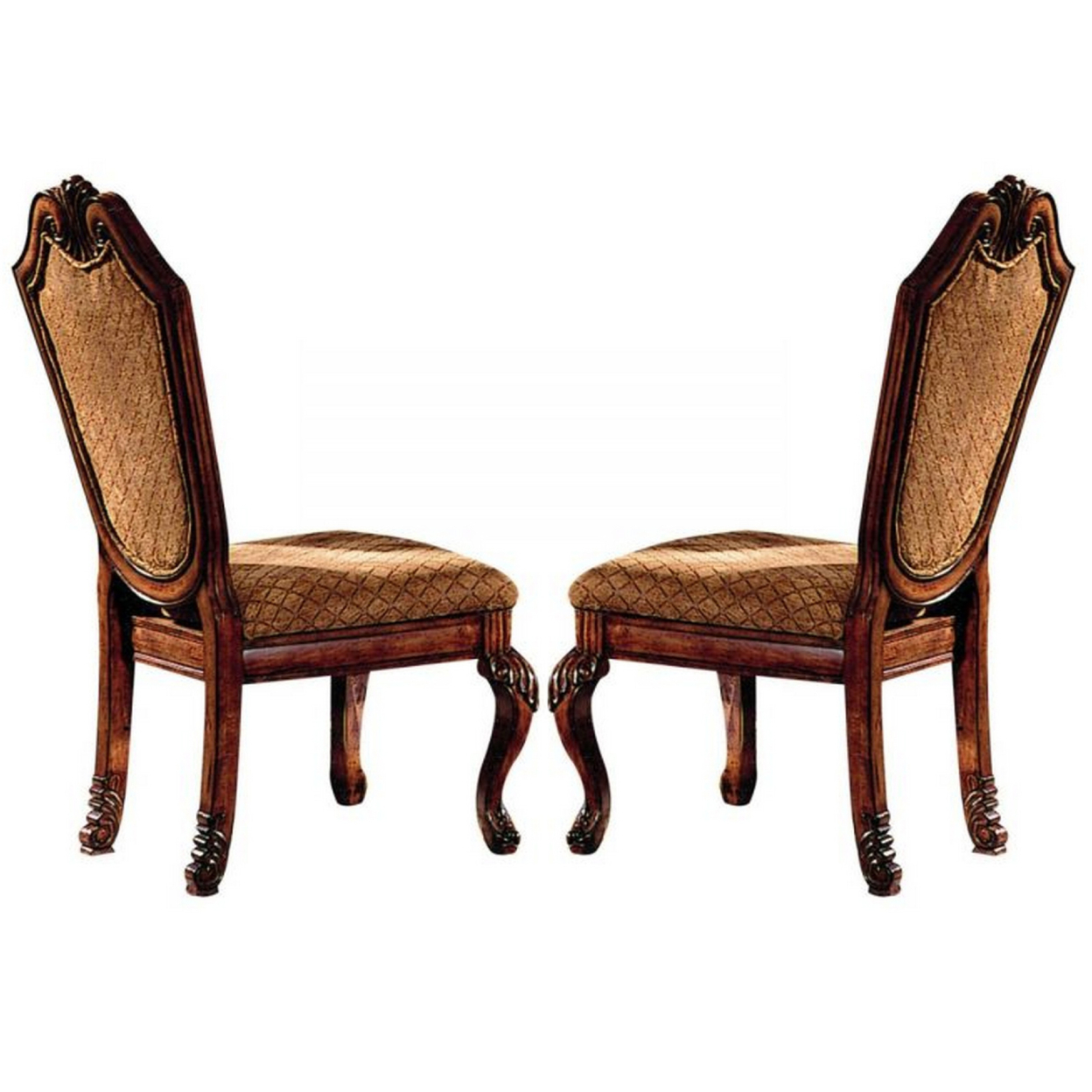 Side Chair With Fabric Seat And Crown Top, Set Of 2, Brown- Saltoro Sherpi