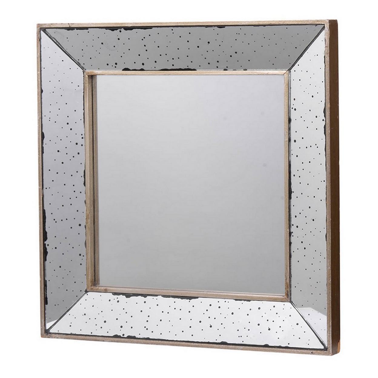 Filo 18 Inch Square Wall Accent Mirror, Raised Tray Edges, Mirrored Frame- Saltoro Sherpi