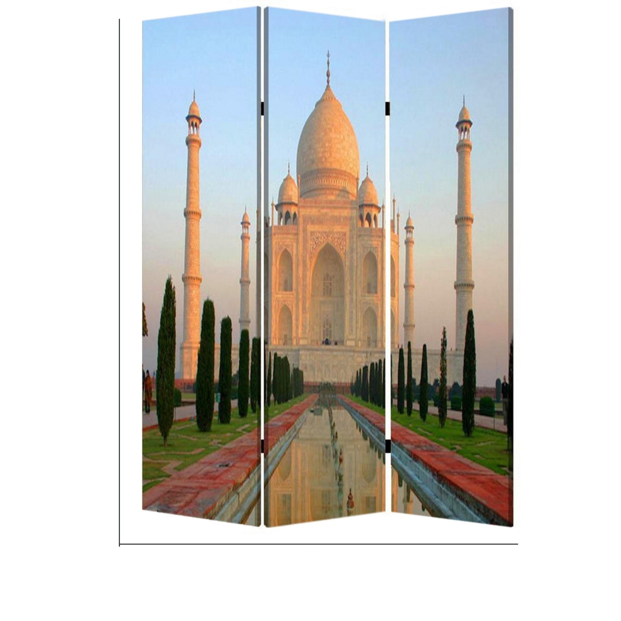 Brar 3 Panel 71 Inch Screen, Taj Mahal Reflecting Pool Print, Multicolor