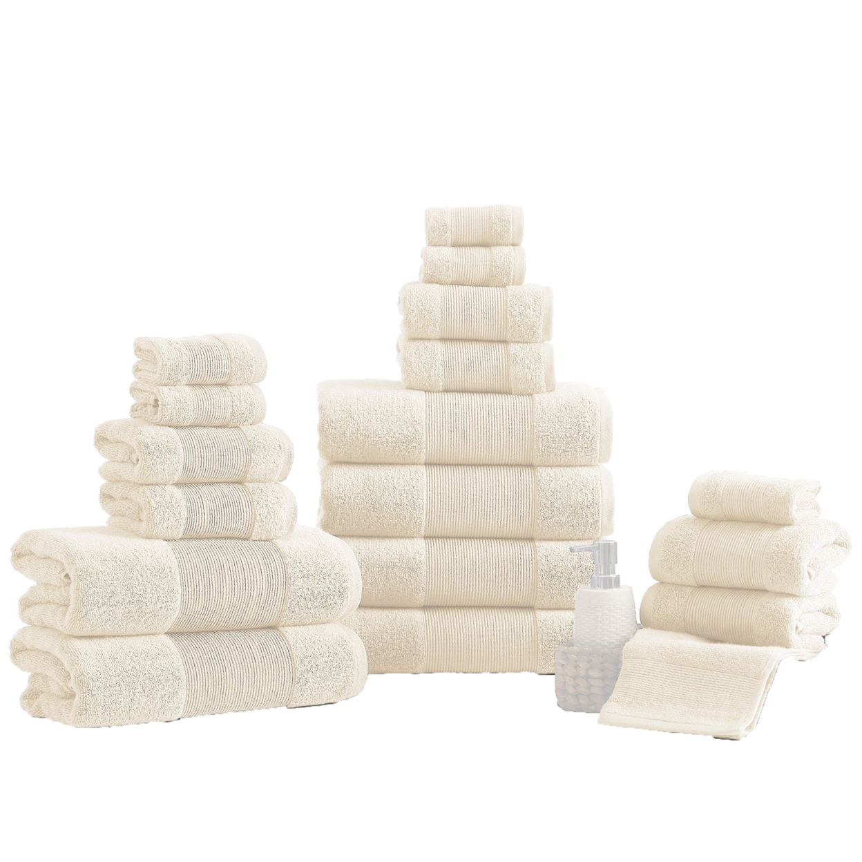 Lyra 18 Piece Ultra Soft Towel Set, Absorbent Textured Cotton Yarn, Ivory- Saltoro Sherpi