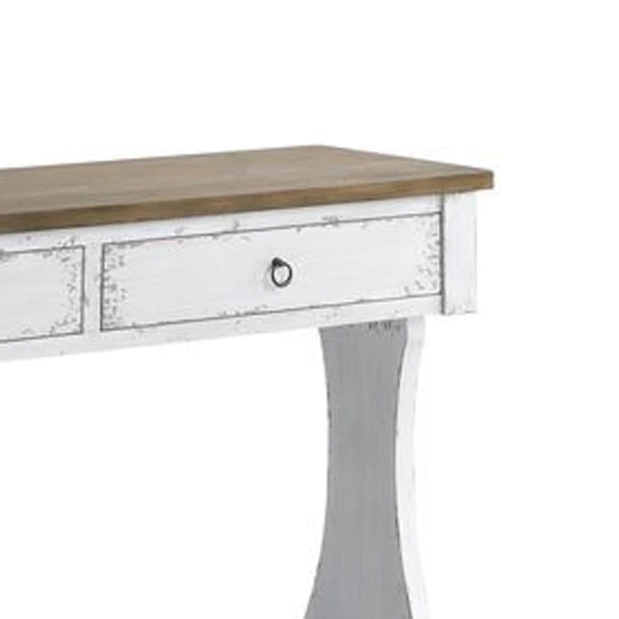 48 Inch 2 Drawer Console Table, Ring Metal Handles, Distressed White- Saltoro Sherpi