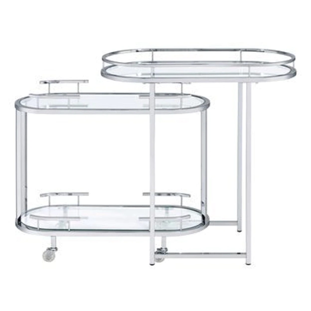 16 Inch Curved 2 Tier Serving Bar Cart With Tempered Glass Shelves, Silver- Saltoro Sherpi