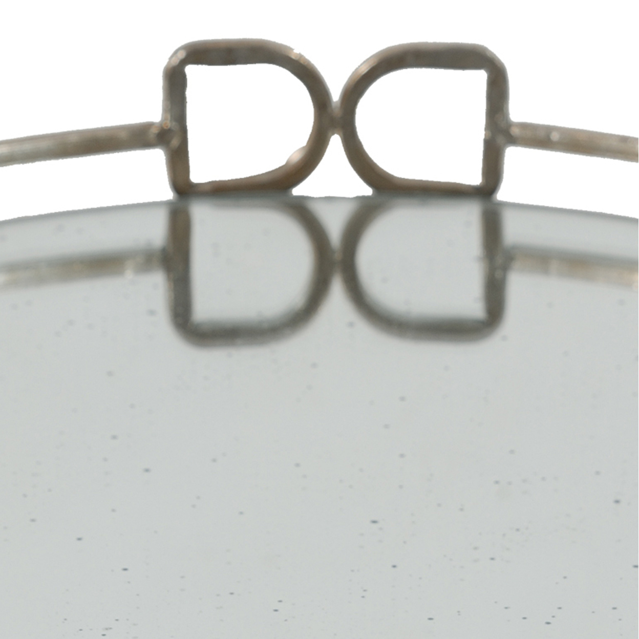 Sui 16 Inch Round Serving Tray, Mirrored Silver Geometric Frame, Medium- Saltoro Sherpi
