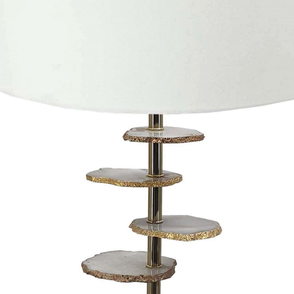 Parks 30 Inch Table Lamp With Agate Slices And Linen Drum Shade, Brown- Saltoro Sherpi