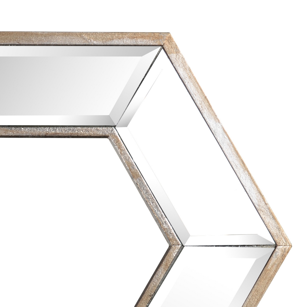 Toby 12 X 14 Inch Wall Mount Accent Mirror, Dual Hexagon Wood Frame, Brown- Saltoro Sherpi