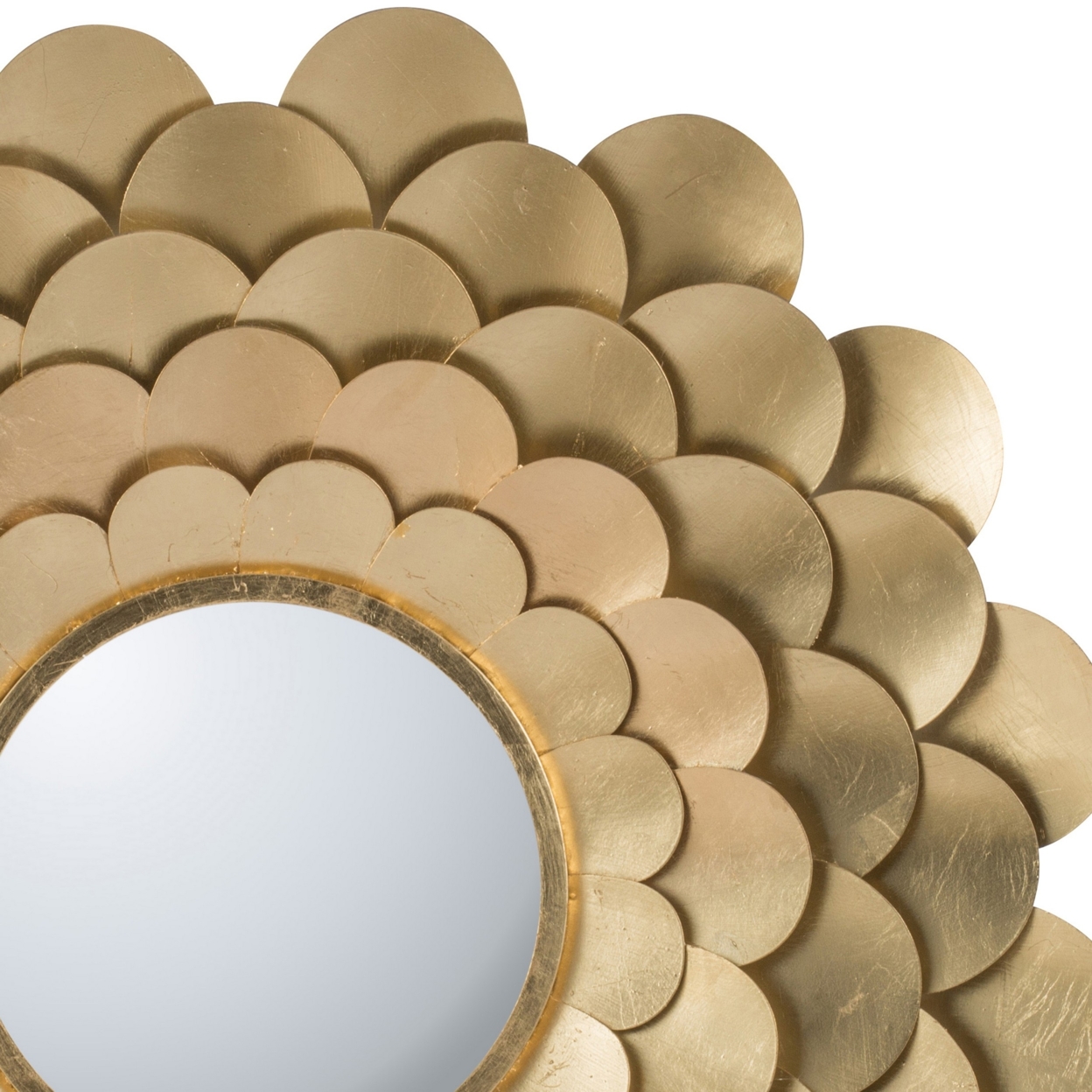 32 Inch Round Wall Mount Mirror, Blooming Flower Decor, Gold Finished Iron- Saltoro Sherpi