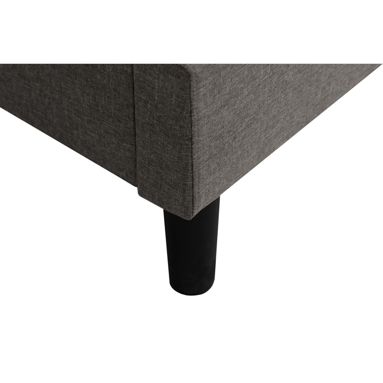 Rin Queen Size Platform Bed, Charcoal Gray Upholstery, Panel Headboard- Saltoro Sherpi
