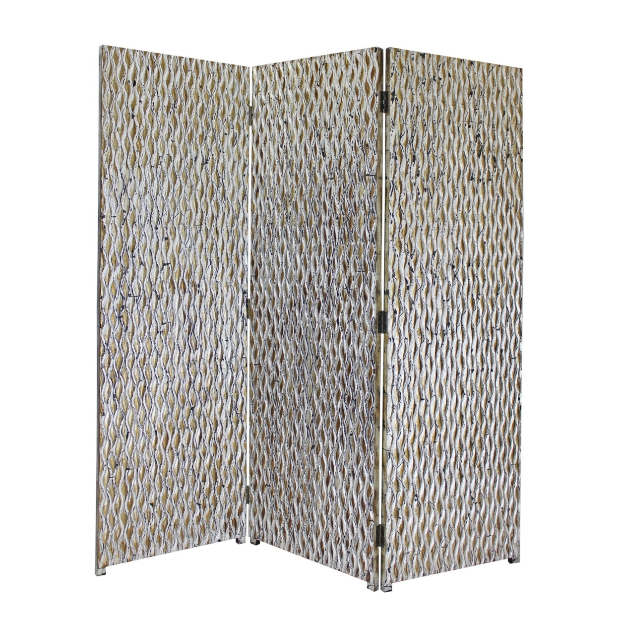 3 Panel 72 Inch Screen, 3D Wavy Pattern, Distressed Gray, Black, Brown