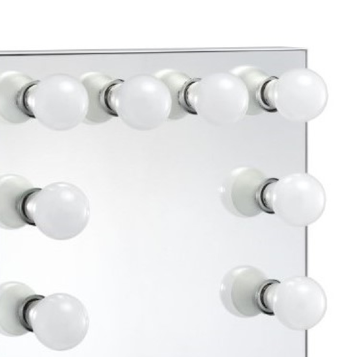 24 Inch Modern Lighted Mirror, 2 Power Outlets, 12 Bulb Sockets, White- Saltoro Sherpi