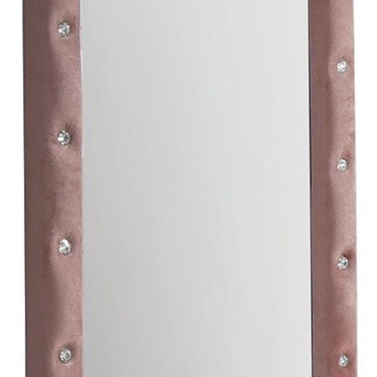 22 Inch Contemporary Upholstered Mirror, Crystal Tufting, Arched Top, Pink- Saltoro Sherpi