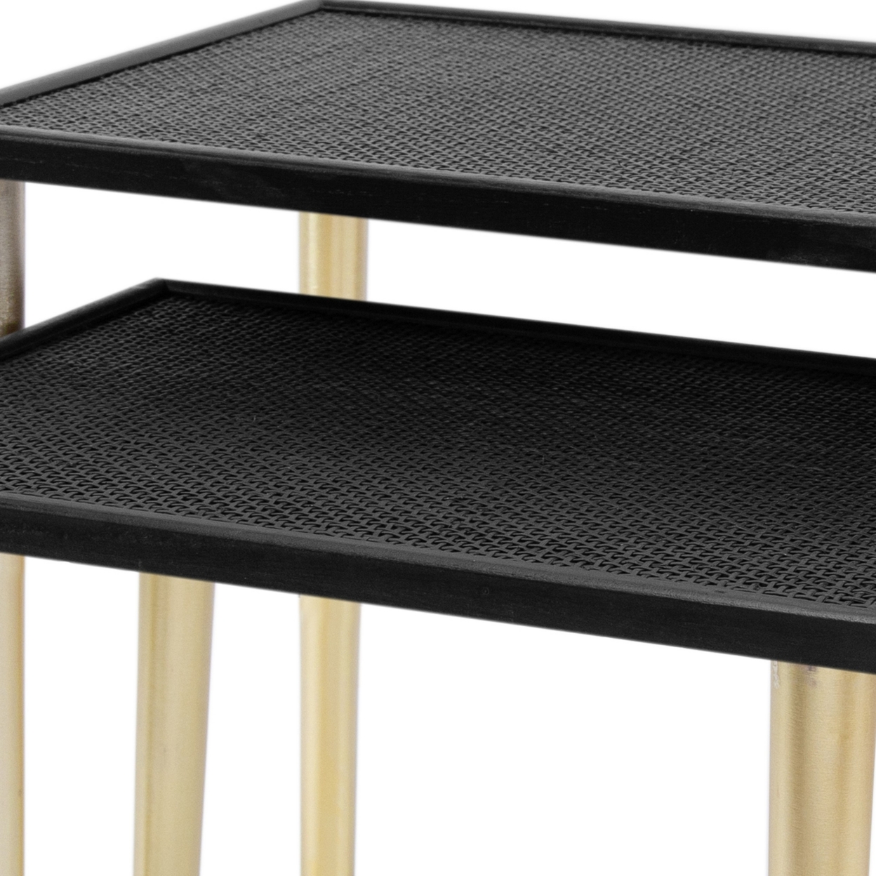 17, 19, 21 Inch Set Of 3 Nesting Accent Tables, Pine Wood, Black And Gold- Saltoro Sherpi