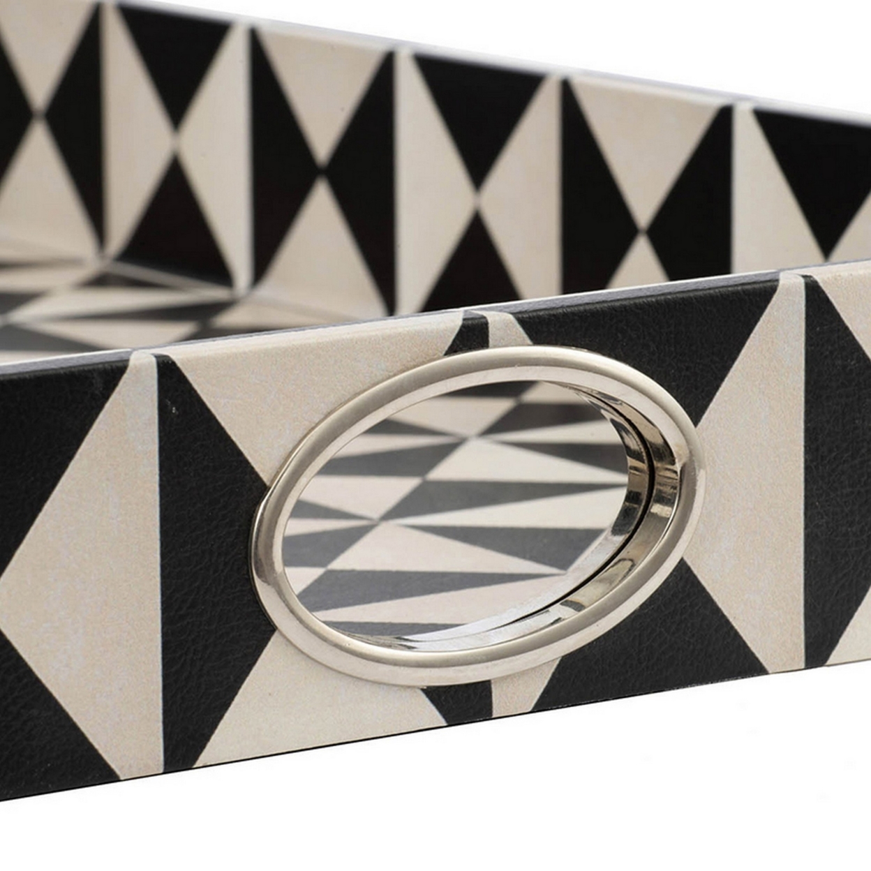 25 Inch Decorative, Black White Wood Trays, Art Deco Geometric, Set Of 2- Saltoro Sherpi