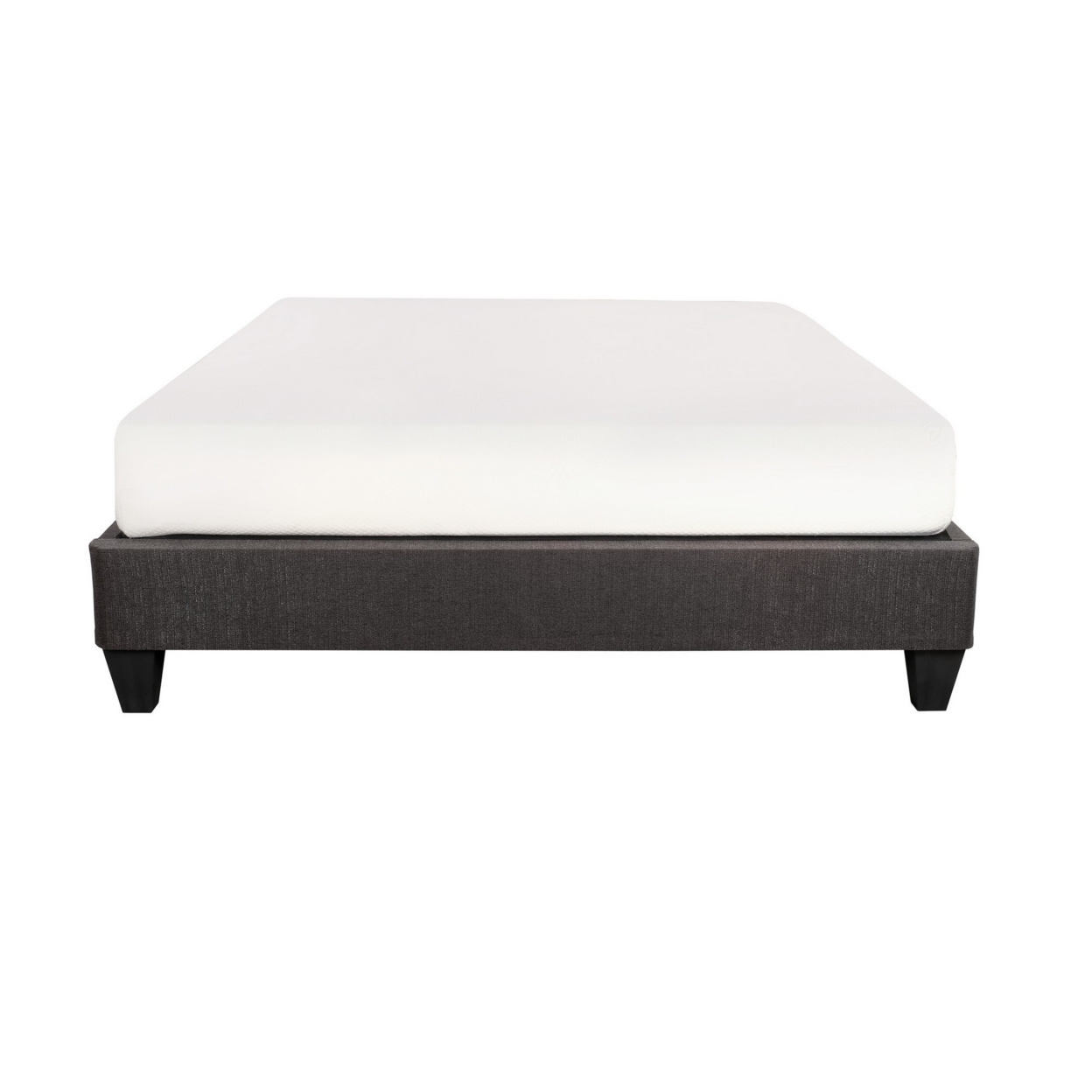 Tamy 13 Inch Full Size Platform Bed Frame, Wood Base, Dark Gray Linen- Saltoro Sherpi