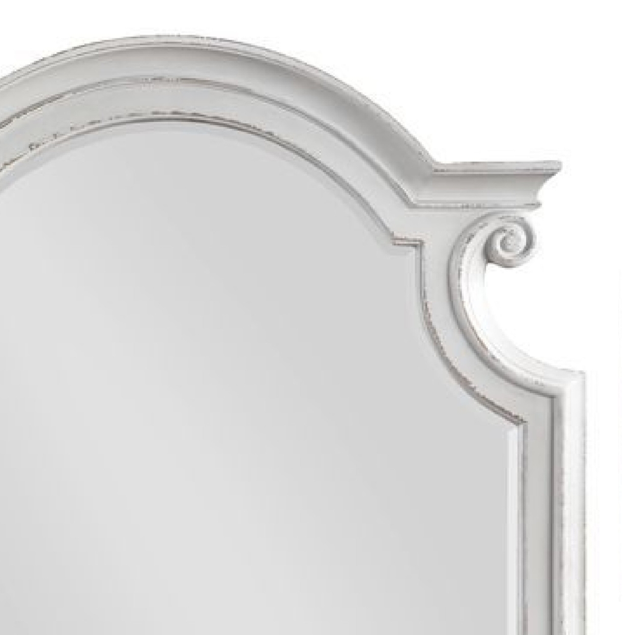 Fil 46 Inch Solid Wood Mirror, Arch Top, Scalloped, Antique White- Saltoro Sherpi