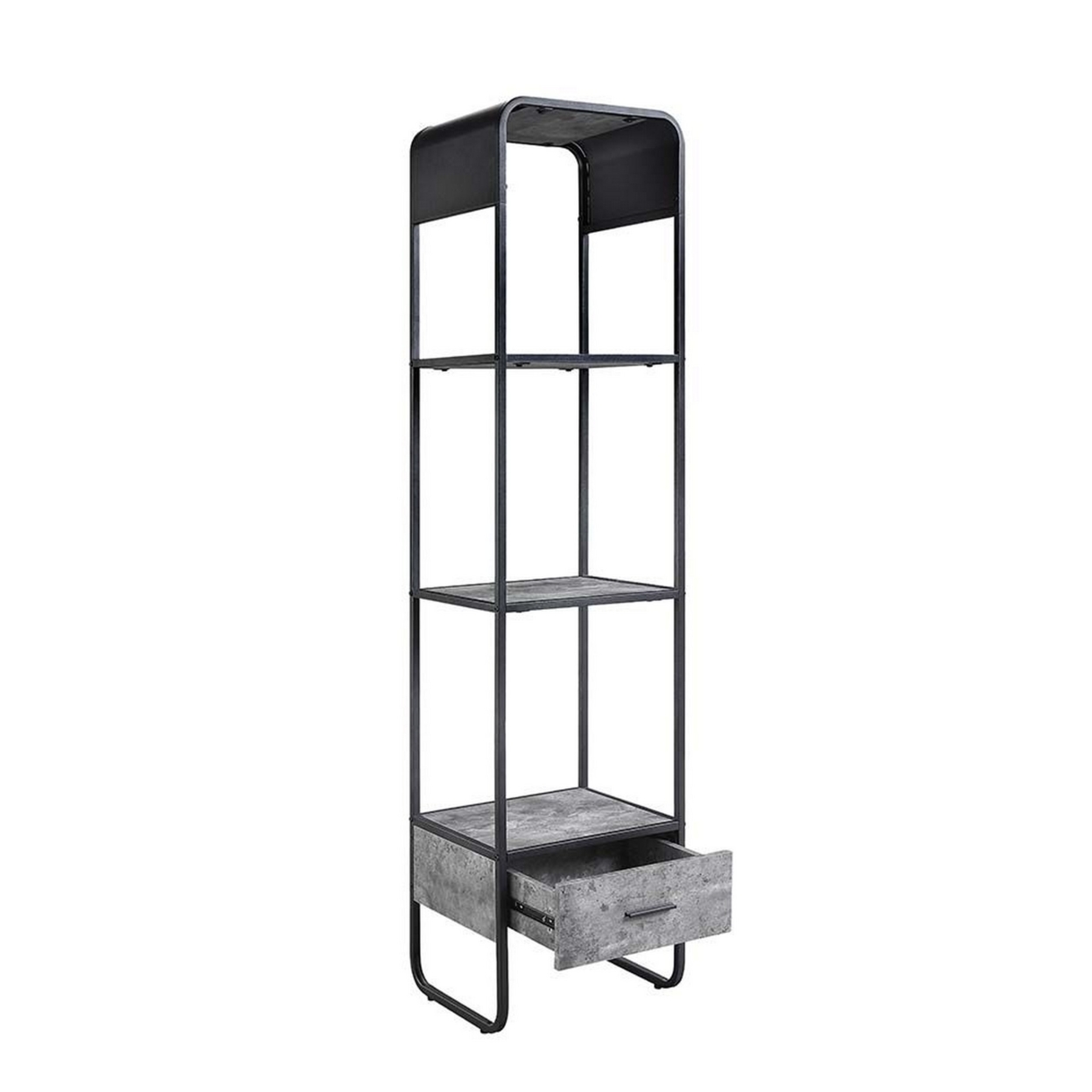 66 Inch Side Pier, Vertical Media Bookcase, 3 Shelves, Metal Frame, Gray- Saltoro Sherpi
