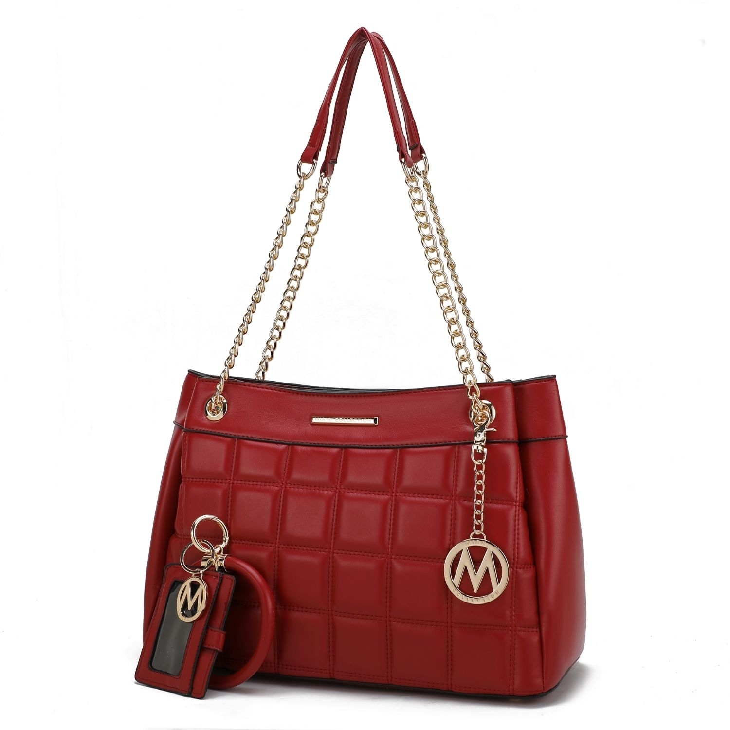 MKF Collection Mabel Quilted Vegan Leather Women's Shoulder Bag With Bracelet Keychain With A Credit Card Holder By Mia K- 2 Pieces - Red