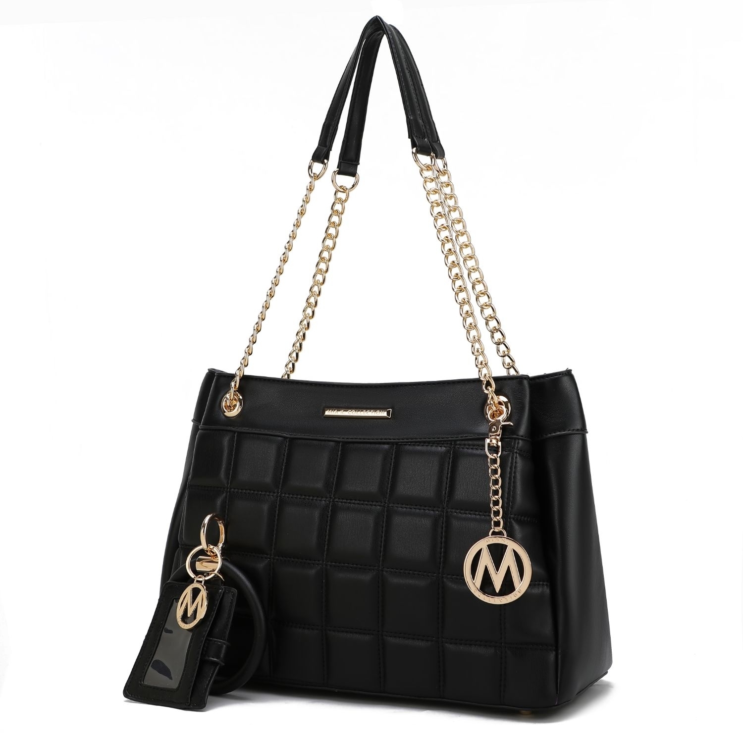 MKF Collection Mabel Quilted Vegan Leather Women's Shoulder Bag With Bracelet Keychain With A Credit Card Holder By Mia K- 2 Pieces - Black